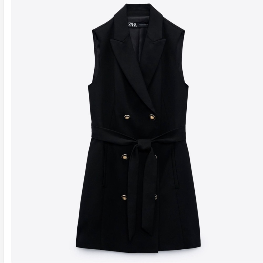 Zara Black Double-Breasted Vest Dress